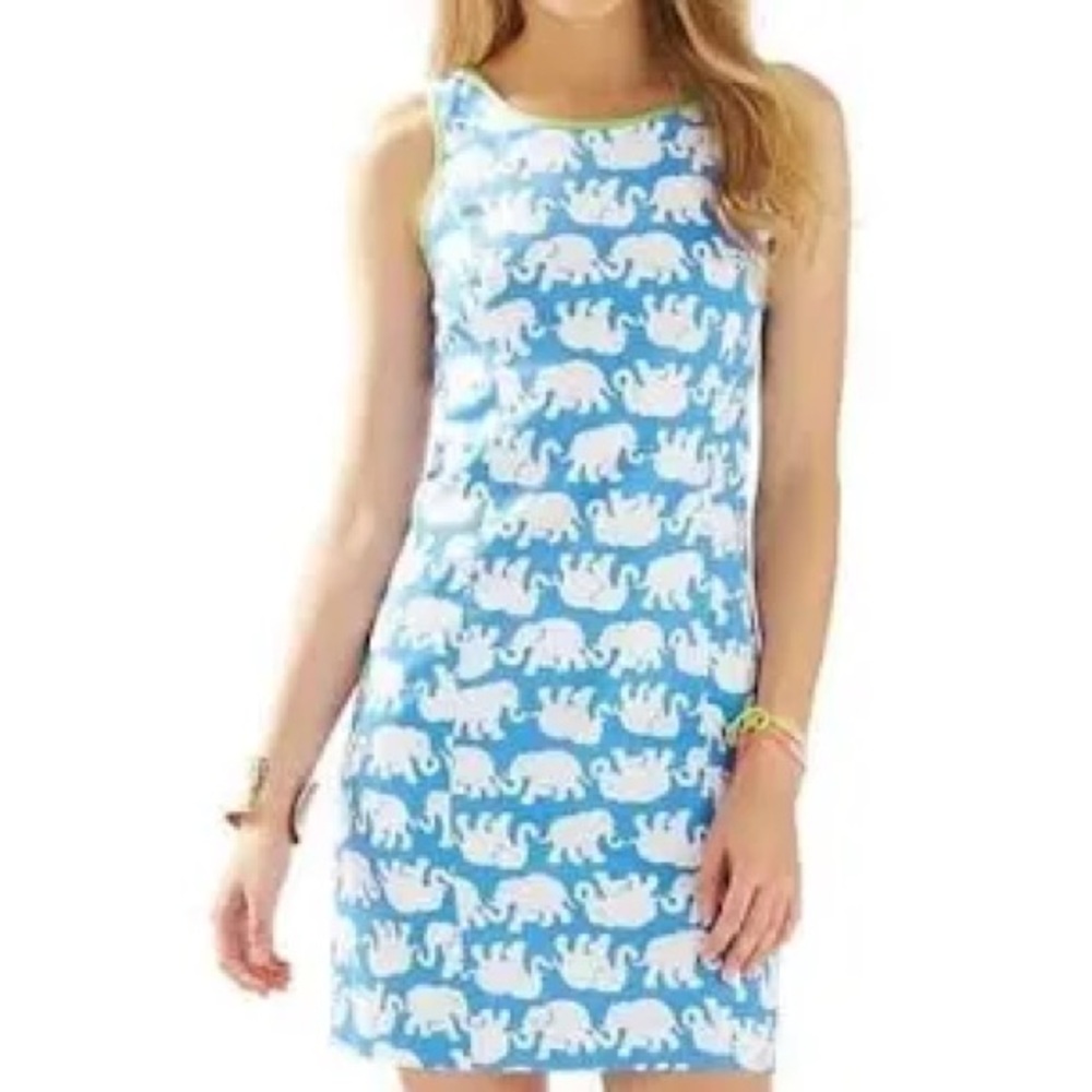 Summer elephant dress. Cute back simmer with lime green trim